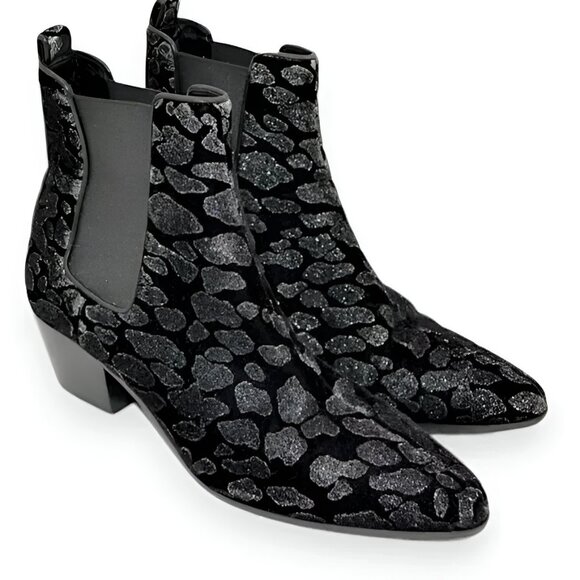 Saint Laurent YSL Black Leather Leopard Holiday Ankle Boots Booties 37.5 7.5 - Picture 7 of 10